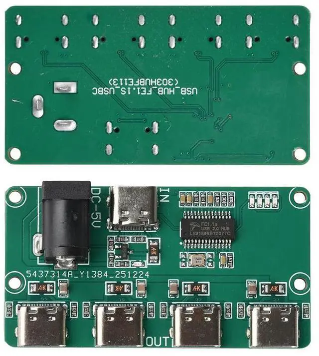 Main image of USB 2.0 Hub Module 1-to-4 Splitter with Type C Input Four Output Channels High Speed 480Mbps for Embedded Development