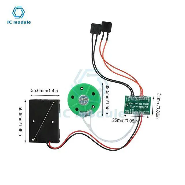 Alt view image 2 of 3 - Dual-Button Recording Module 60-Second Voice Message Recorder for DIY Electronic Card Sound Recording Playback Module