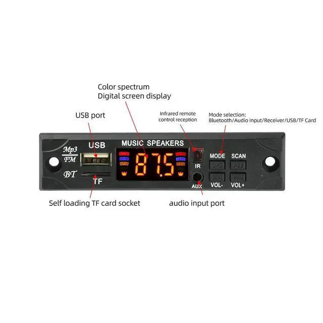 Alt view image 3 of 3 - 12V Full Format Lossless Audio Decoder FLAC APE MP3 WMA USB TF AUX FM Radio For DIY Speaker Car Audio Upgrade
