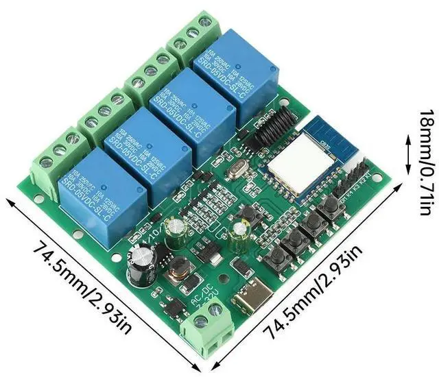 Main image of DC/AC 5V/7-32V 4-Channel Remote Control Relay Switch Module 433MHz RF Swtich for Tuya Module
