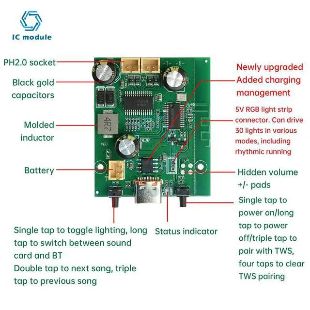 Alt view image 2 of 3 - DC5V/3.7V TWS Stereo Bluetooth Amplifier Board 2*10W Dual Channel Stereo Audio Power Amplifier Board