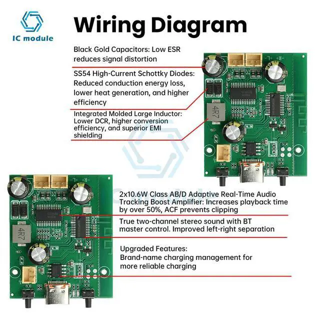 Alt view image 3 of 3 - DC5V/3.7V TWS Stereo Bluetooth Amplifier Board 2*10W Dual Channel Stereo Audio Power Amplifier Board