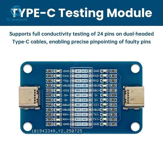 Alt view image 3 of 3 - TYPE-C Fast Charging Cable Detection Module Type C to Type C Cable Detection Type-C Short Circuit On-Off Switching Test Board