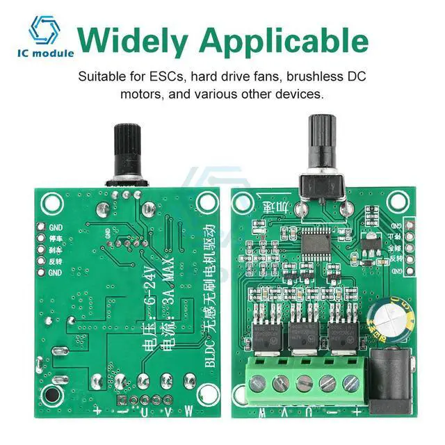 Alt view image 2 of 3 - Three-Phase Brushless DC Motor Driver Board DC 5-24V 75W ESC Driver Board Speed Control module for HDD Fan Industrial Cooling