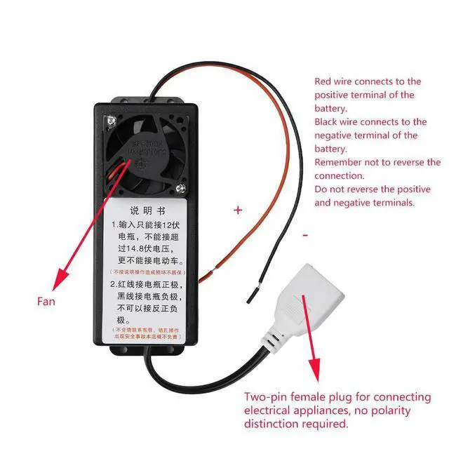 Alt view image 3 of 3 - 100W DC 12-14.8V to 220V Boost Inverter Module with Cooling Fan & 2-Hole Female Socket Fireproof Shell Inverter