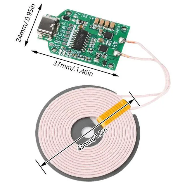 Alt view image 3 of 3 - 15W Qi Charger PCBA Module Type-C Port 5V 9V 12V Wide Voltage Popup Compact Fast Charging Transmitter For Phones