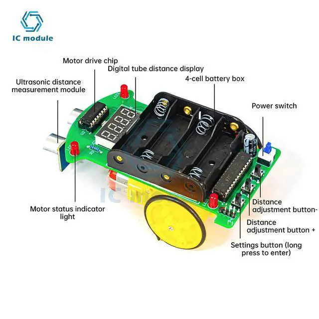 Alt view image 3 of 3 - DIY Ultrasonic Ranging Obstacle Avoidance Car Electronic Kit DIY Distance Measuring ligent Programming STC Welding Kit