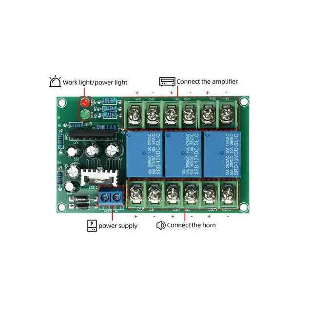 Alt view image 3 of 3 - High Power 2.1 Three Way Speaker Protection Module AC12 18V Dual Power Supply 3pcs 10A Relay Fit Within 600W Amplifier
