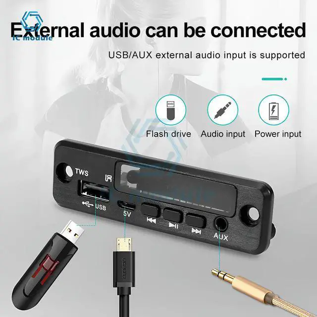 Alt view image 2 of 3 - DC3.7-5V TWS interconnection Bluetooth MP3 Decoder Board Lossless Audio FM Remote Control Speaker Accessories AUX FM