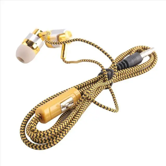 Alt view image 6 of 6 - H-169 3.5mm MP3 MP4 Wiring Subwoofer Braided Cord, Headphones with Wheat Wire Control(Golden)