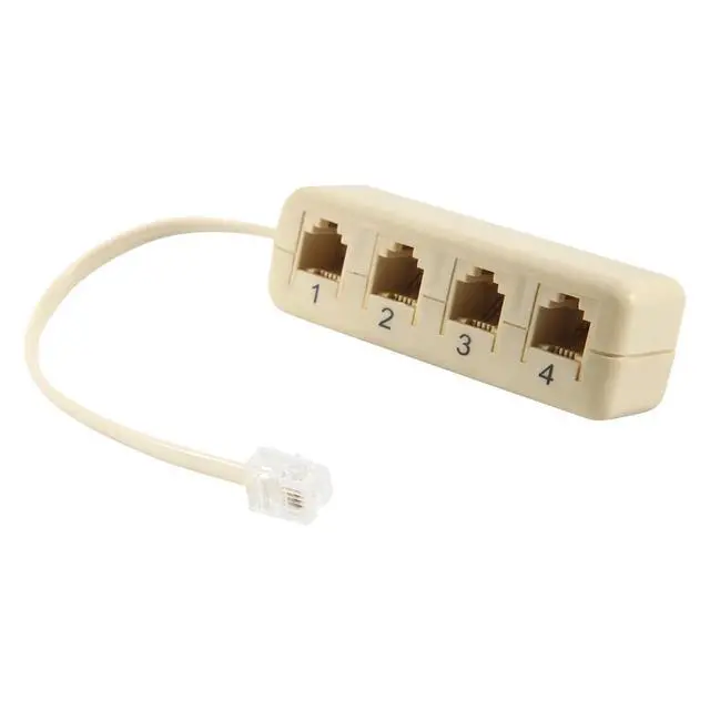 Alt view image 6 of 6 - RJ11 6P4C To 6P4C 4 Way Telephone Line Modular Splitter Adapter Beige