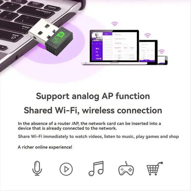 Alt view image 6 of 6 - 150Mbps USB Adapter Network Mini Dongle 2.4GHz Signal Reception Plug & Play for PC Laptop