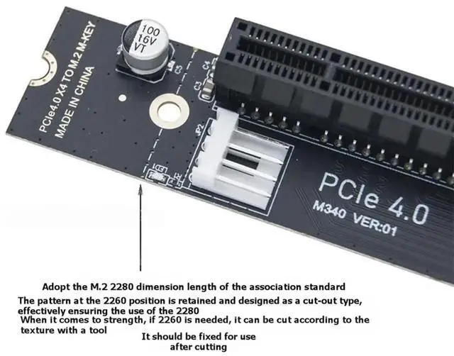 Alt view image 4 of 6 - M.2 NVME to PCIE X1 X4 X16 Converter Adapter PCIe 4.0 X4 to M.2 M-Key Expansion Card Supports 2260 2280 with IDE Cable
