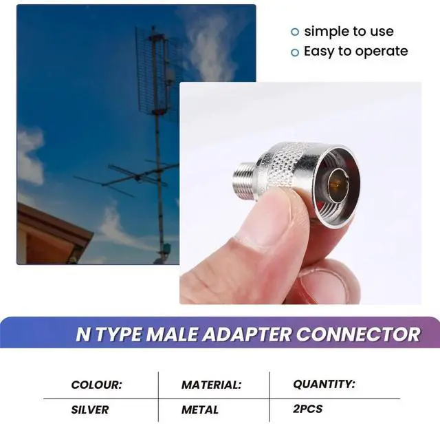Alt view image 4 of 6 - 2pcs N Type male plug to F female coaxial adapter connector for antenna,silver