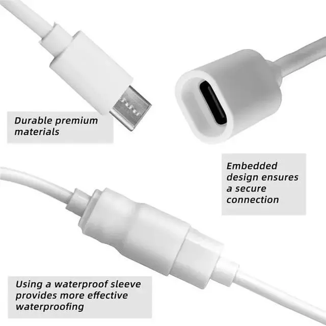Alt view image 5 of 6 - Waterproof Case Included USB C Extension Cable, USB C Male To Female Extender Cord With Clips For Ring Pan-Tilt Indoor Cam