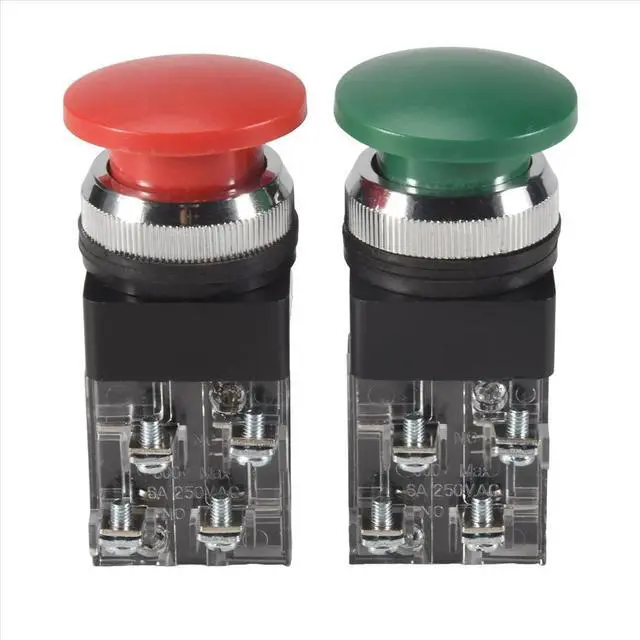 Alt view image 5 of 6 - Red Green AC 250V 6A DPST Momentary Mushroom Head Push Button Switch