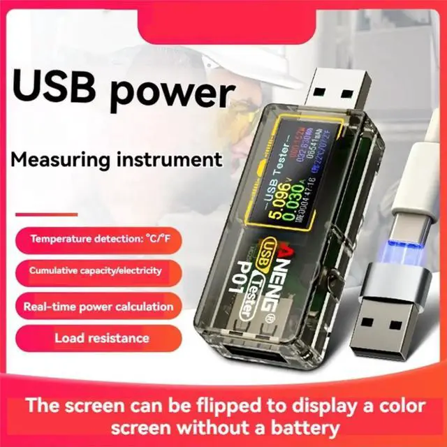 Alt view image 6 of 6 - USB Voltage and Current Meter Type C Multifunction Fast Charging Tester for Mobile Phone Charger Capacity Testing