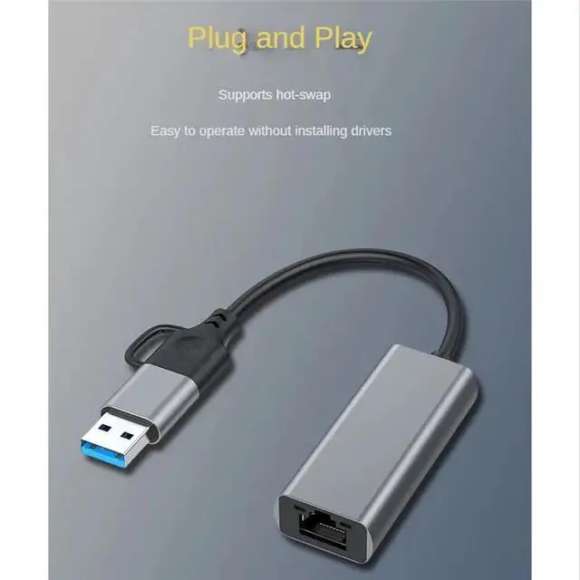 Alt view image 6 of 6 - USB Type C To RJ45 Wired Network Card External Wired USB 3.0 To Ethernet Adapter for Laptop PC, 1000Mbps