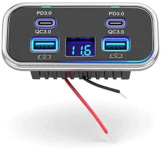 Alt view image 4 of 6 - Quad-Port 12V USB Outlet RV Panel PD3.0 20W & QC3.018W Car USB Port For Marine Caravan