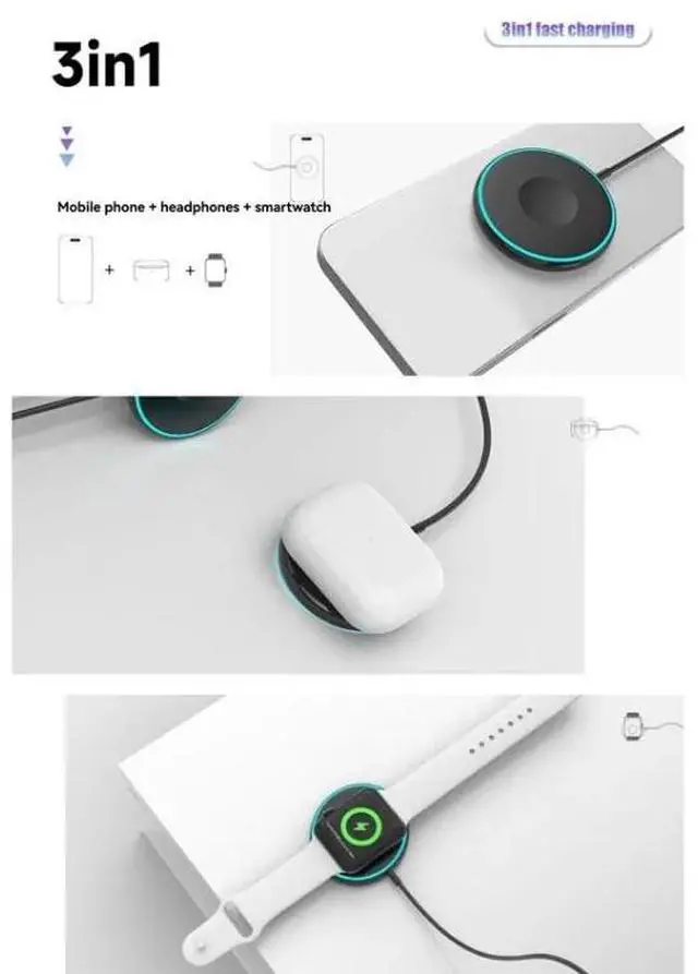 Alt view image 4 of 6 - Black For Devices Compatible 3-In-1 Magnetic -PD Protocol Fast Charging