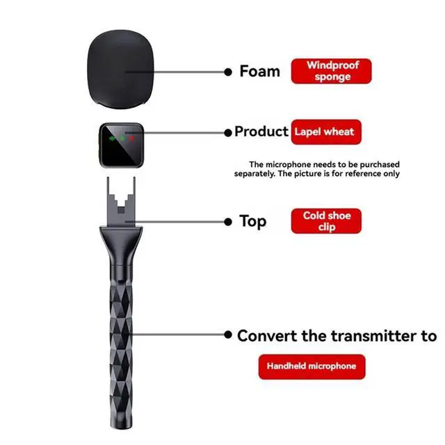 Alt view image 4 of 6 - Microphone Handle Fit for MIC 1/2 MIC Mini Handheld Adapter Mic Back Clamp Holder for Vlog Interview
