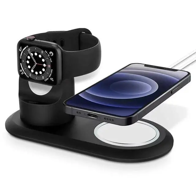 Alt view image 6 of 6 - 2in1 Charging Station Desktop Skin Charger Stand Holder Dock for 10 9 7 6 3 1 Ultra 2/SE 14 Black