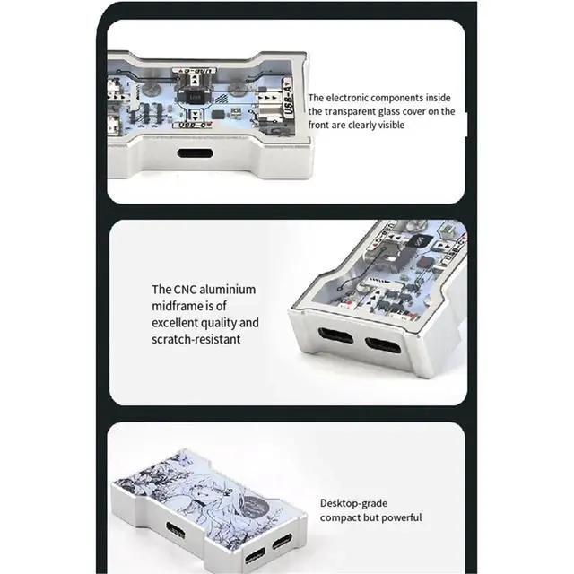 Alt view image 4 of 6 - HM HUB-LITE Gaming Hub 8K Keyboard Dedicated Hub 1 to 3 with Power Supply Output 2 Type C 1 USBwith RGB Light