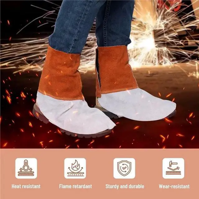 Alt view image 6 of 6 - Leather Welding Spats Heat And Abrasion Welding Boot Covers Welding Gaiters Spark Protection Welder's Foot Protection