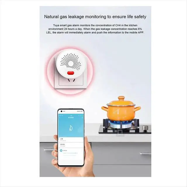 Alt view image 6 of 6 - Smart Gas Leakage Detector Highly Sensitive Combustible Gas Alarm LPG Natural Gas Sensor EU PLUG