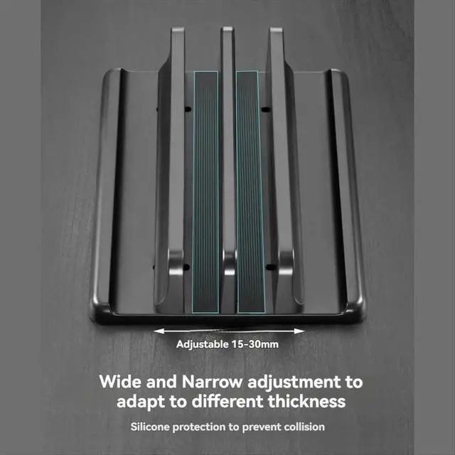 Alt view image 4 of 6 - Adjustable Vertical Laptop Stand Holder Vertical Bracket Mount - Space Saving Organizer White