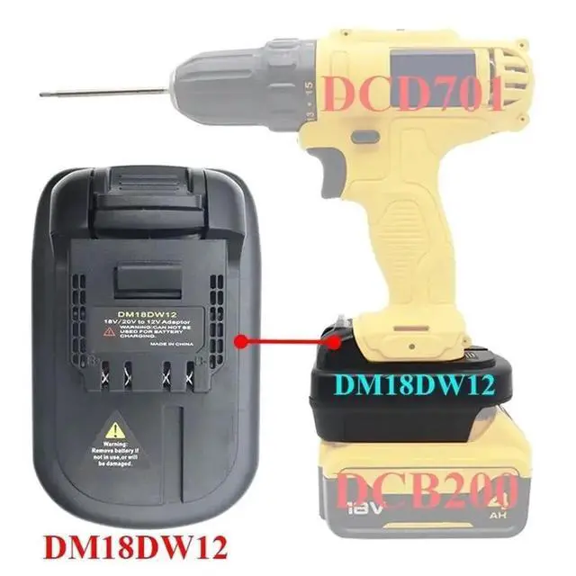 Alt view image 6 of 6 - IDUD DM18DW12 18V/20V-To-12V Adapter For Dewalt 12V & Milwaukee Batteries