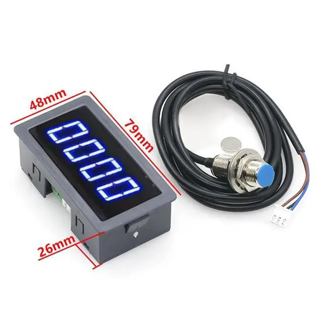 Alt view image 6 of 6 - Industrial Tachometer 8-24V DC Motor RPM Counter 10-9999RPM 0.56" 4-Digit LED 5V NPN Hall Sensor & Magnet Blue