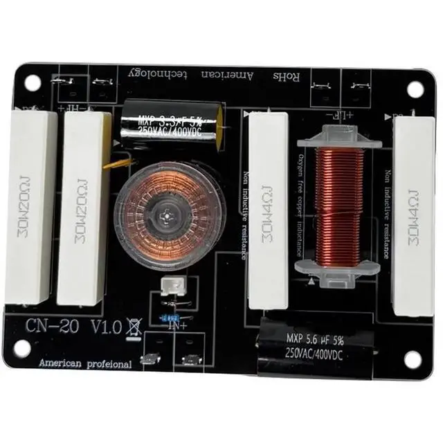 Alt view image 4 of 6 - CN-20 2-Way Speaker Crossover 450W 3000Hz Audio Crossover For 8-12 Inch Speakers 25-44Mm Tweeter