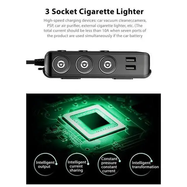 Alt view image 6 of 6 - Car QC3.0 Fast Charging Cigarette Lighter Adapter Phone With Switch Voltage Display