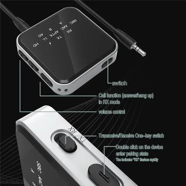 Alt view image 4 of 6 - 2 in 1 HiFi Bluetooth 5.2 HD Transmitter Receiver 3.5mm AUX Optical Adapter for Car TV Stereo System