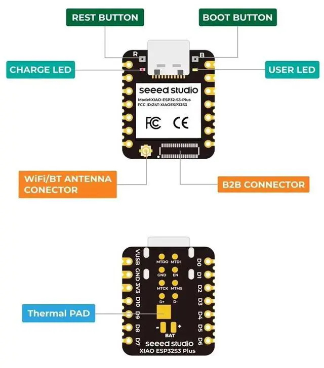 Alt view image 4 of 6 - XIAO ESP32S3 Plus Development Board 2.4GHz BLE 5.0 8MB PSRAM 16MB FLASH Esp32-S3 Dual-Core