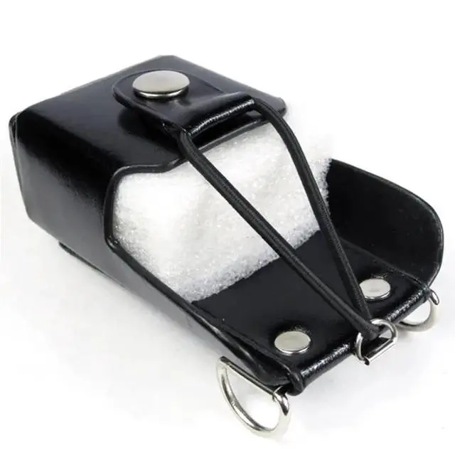 Alt view image 5 of 6 - Hard Leather Case With Shoulder Strap Radio Pouch For GP328PLUS SMP 418 GP 644 Etc. Walkie Talkie Holster Pouch
