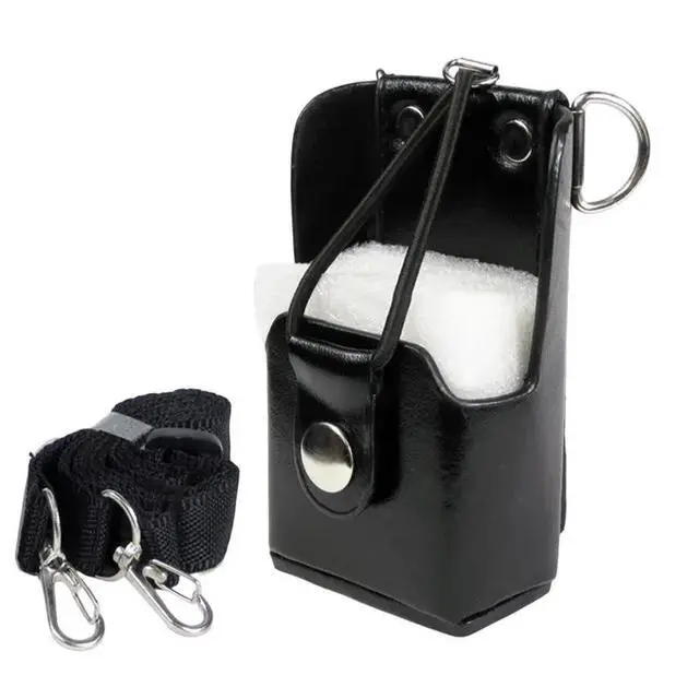 Alt view image 4 of 6 - Hard Leather Case With Shoulder Strap Radio Pouch For GP328PLUS SMP 418 GP 644 Etc. Walkie Talkie Holster Pouch