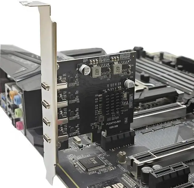 Alt view image 4 of 6 - PCIE 1X to Type C Expansion Card PCI-E X1 to 4-Port TYPE-C USB 3.2 GEN1 5Gbps Adapter Riser Card UPD720201 Chip