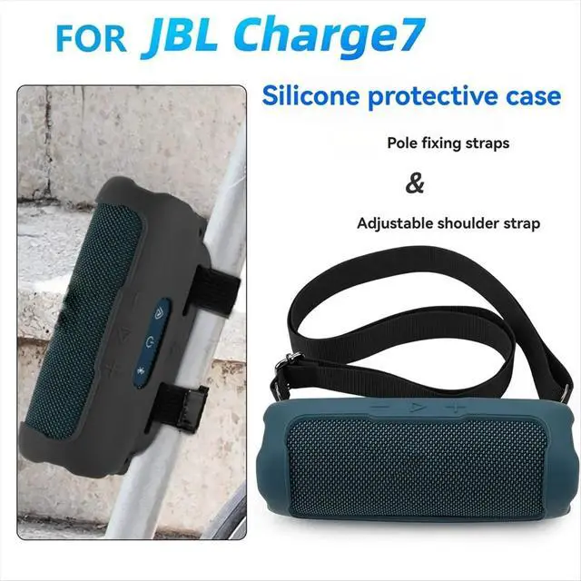 Alt view image 4 of 6 - Travel Carrying Case with Shoulder Strap and Bike Rod Fixing Strap Silicone Case for Flip 7 Speaker Black