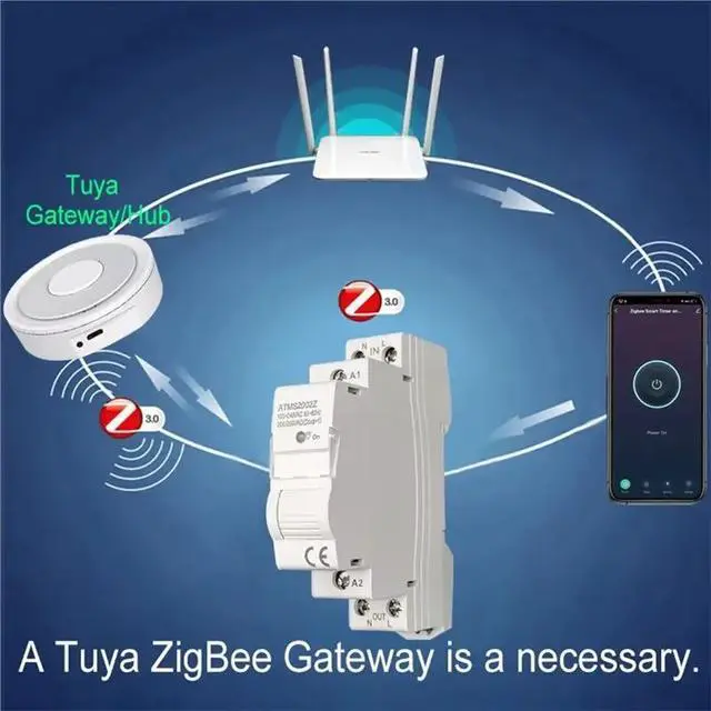 Alt view image 5 of 6 - Tuya Smart Life 20A Relay Switch Zigbee Energy Power Monitor Din Rail Timing Function App Remote Control Work For Alexa Hom
