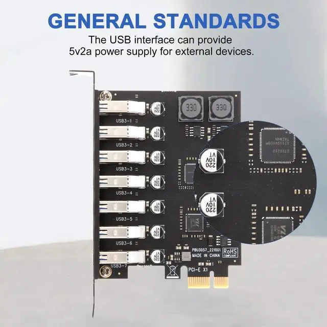 Alt view image 4 of 6 - USB 3.0 PCI-E Expansion Card Adapter 7 Ports Hub Adapter External Controller PCI-E Extender PCI Express Card for Desktop