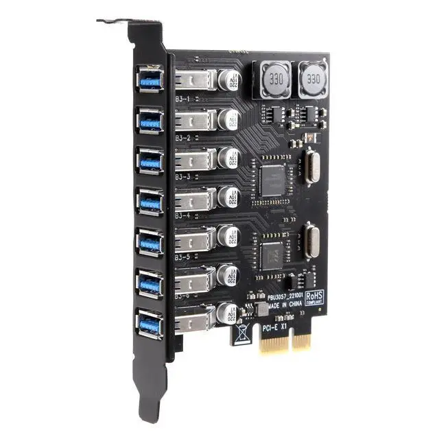 Alt view image 6 of 6 - USB 3.0 PCI-E Expansion Card Adapter 7 Ports Hub Adapter External Controller PCI-E Extender PCI Express Card for Desktop