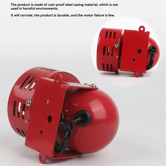 Alt view image 4 of 6 - AC110V Red Mini Metal Motor Siren Industrial Alarm Sound Electrical Guard Against Theft 120dB MS-190