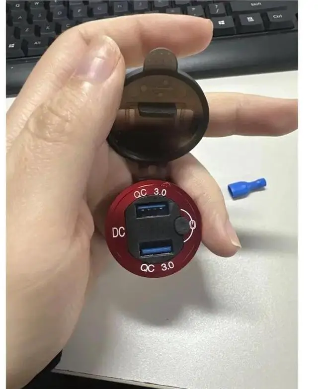 Alt view image 6 of 6 - Dual USB Car Socket 12V/24V QC 3.0 2 Set With Contact Switch For Boat Motorcycle Truck Golf Cart Red