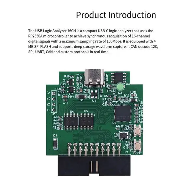 Alt view image 4 of 5 - USB Logic Analyzer 16CH USB-C Logic Analyzer RP2350A Microcontroller Digital Signal Synchronous Acquisition