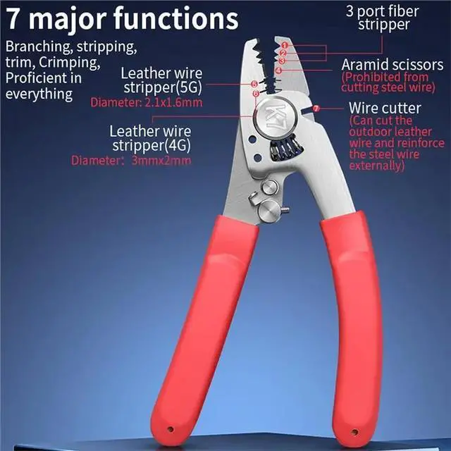Alt view image 6 of 6 - K7 Stainless Steel Fiber Stripper 7 In 1 Fiber Optic Stripping Tool FTTH Optical Fiber Aramid Cutter