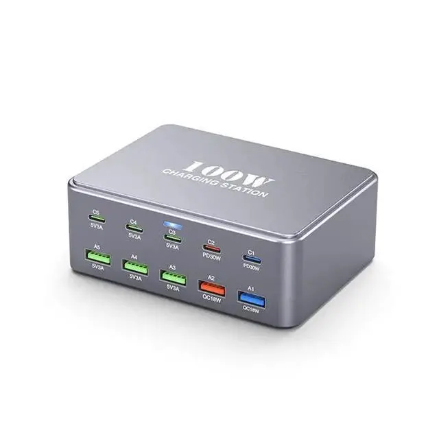 Alt view image 4 of 6 - EU Plug 100W USB Type-C Desktop Phone PD Fast Power Adapter For Tablet Laptop Travel For