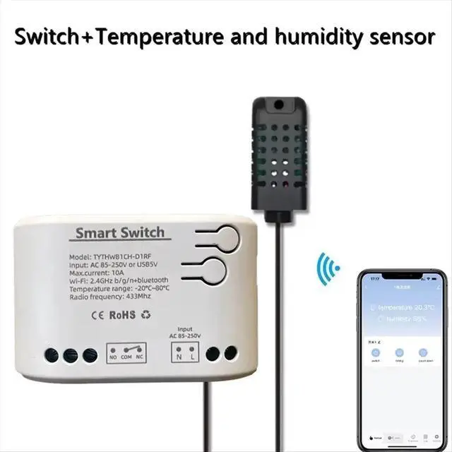 Alt view image 6 of 6 - Tuya Smart Life Switch Relay Temperature Humidity Monitoring Thermostat Sensor Passive Dry Contact AC 85-250V