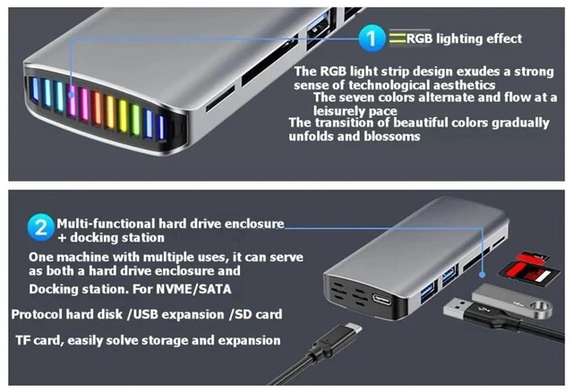 Alt view image 3 of 3 - M.2 Expansion Dock NVMe/NGFF HUB External Hard Drive Enclosure 10Gbps SSD Case for M2 Solid State Drive A-C Line